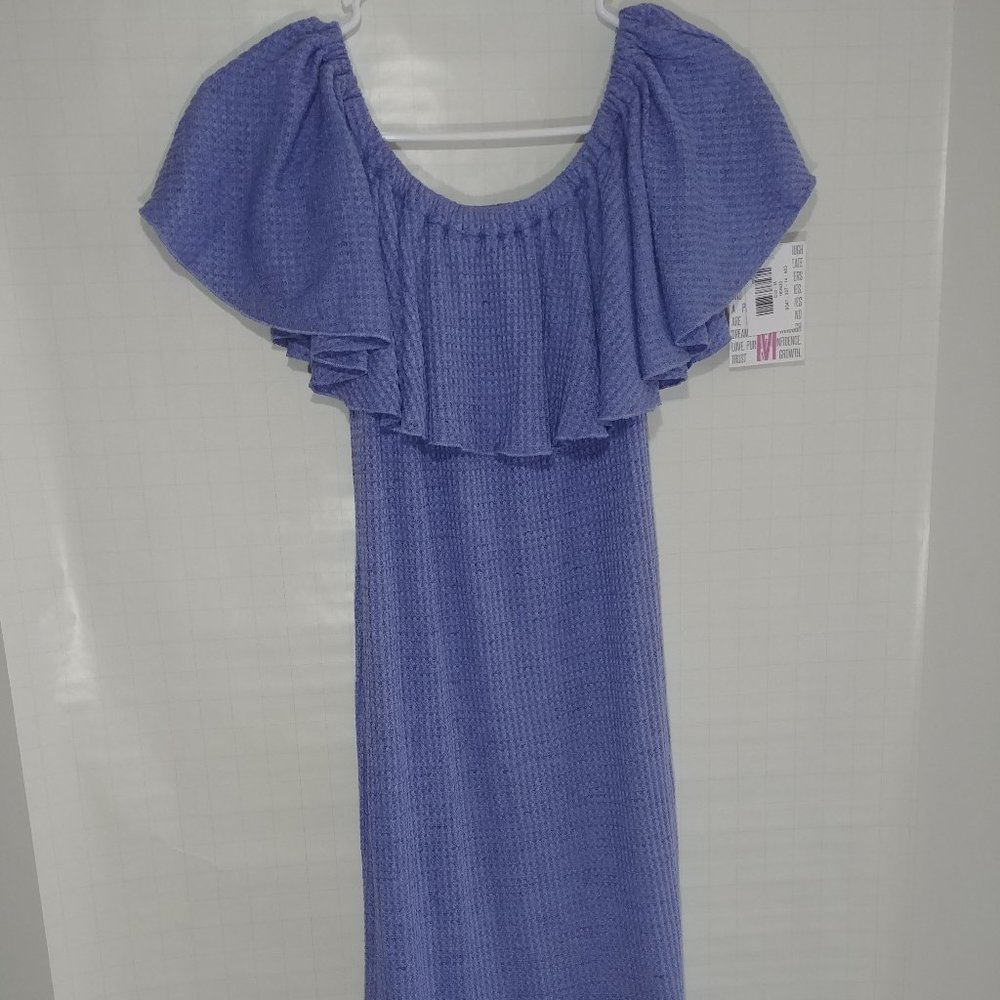 LULAROE RUFFLE BLUE DRESS MEDIUM TAYON, VISCOSE